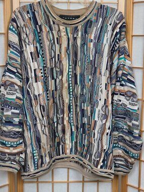 Tundra Canada men's sweater beige tan blue green GUC size Medium